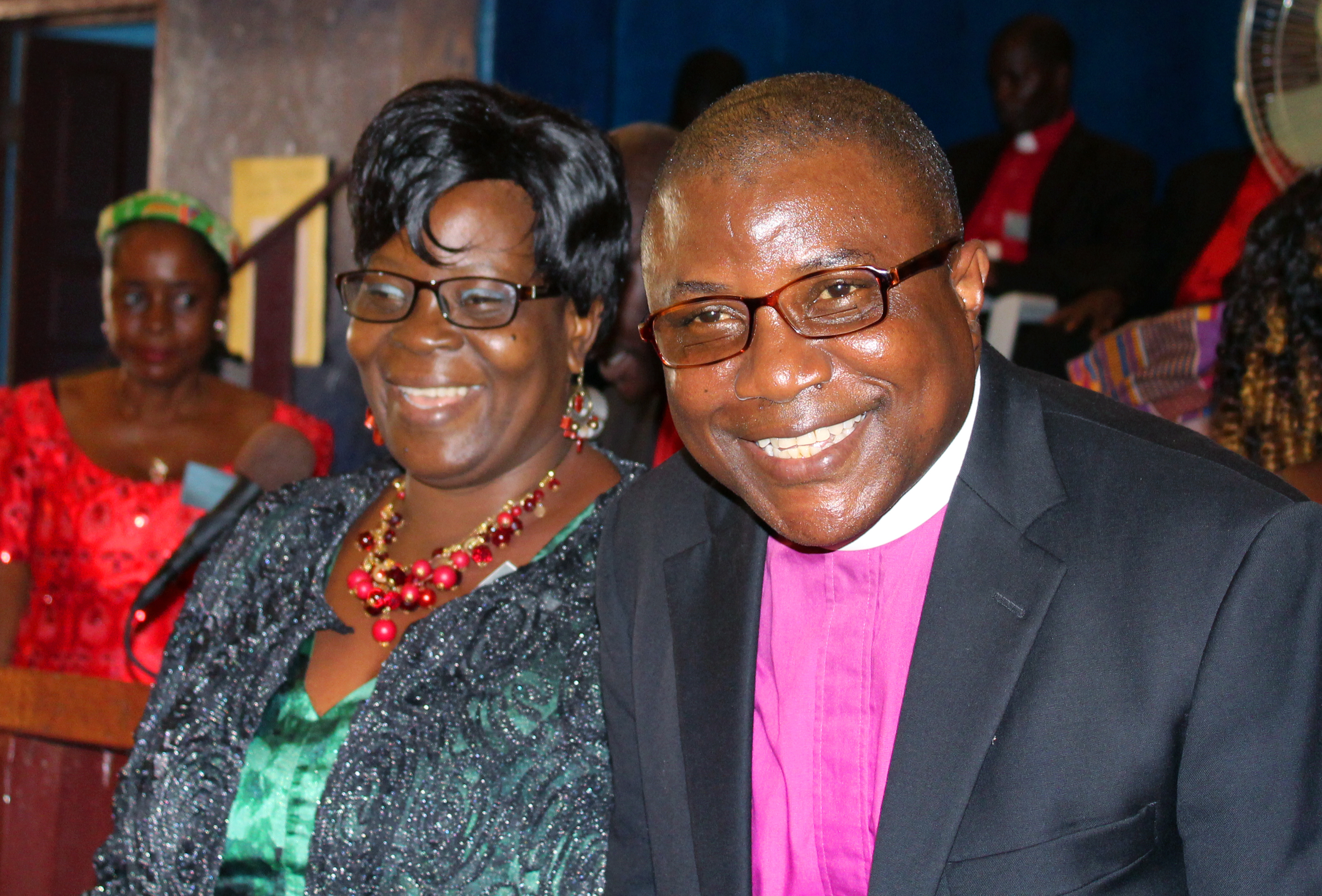 Liberian Bishop Samuel J. Quire Jr. and his wife, Richlain K. Quire, are honored during the 184th annual session of Liberia Annual Conference in Ganta, Liberia. Photo by Julu Swen, UMNS.