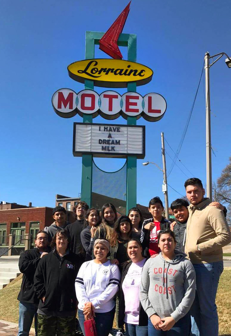 Hispanic youth from the Dallas area visit the National Civil Rights Museum at the Lorraine Motel, in Memphis, Tennessee. A grant from the United Methodist Church’s National Plan for Hispanic/Latino Ministry funded the group’s civil rights tour of the South. The Rev. Martin Luther King Jr., was killed at the Lorraine Motel on April 4, 1968. Photo by Martha Valencia.