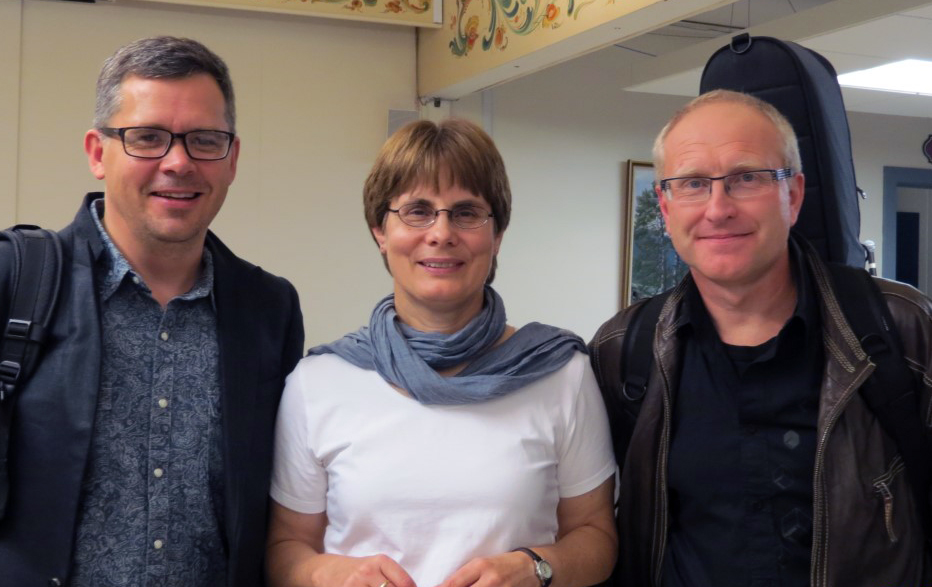 The Rev. Kristin Sundt poses with two Norwegian performers in Fellowship Hall at Mindekirken, the Norwegian Lutheran Memorial Church in Minneapolis. Sundt is a Norwegian United Methodist elder who is now pastor of the Lutheran congregation. Photo courtesy of Kristin Sundt.
