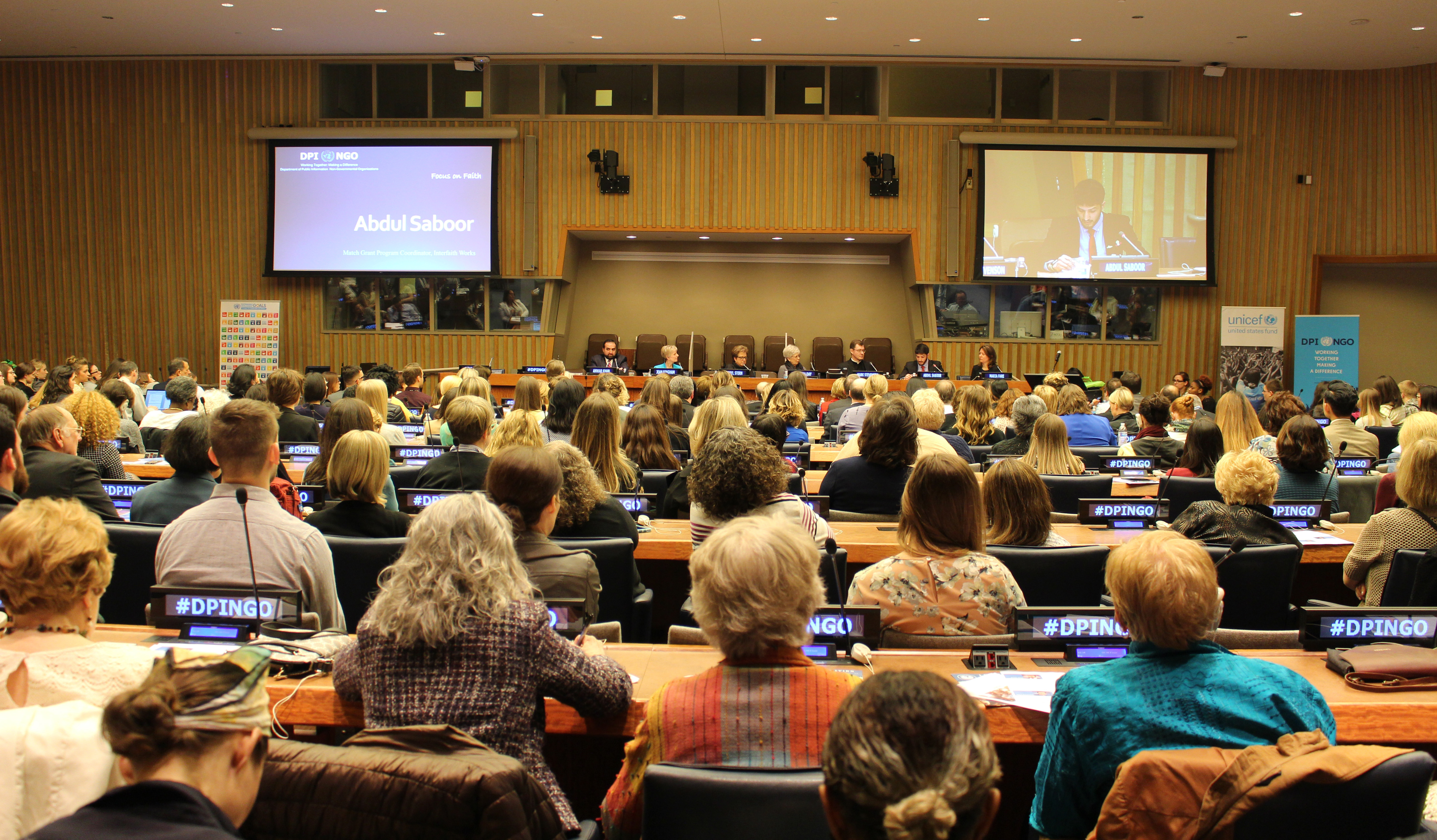 A panel discussion at U.N. headquarters focuses on the role of faith-based organizations in refugee resettlement work. The panel was part of the Focus on Faith series of the U.N.’s Department of Public Information- Non-Governmental Organizations, and organized in partnership with LDS Charities. Photo courtesy of Ryan John Koch, LDS New York Office of Public and International Affairs.