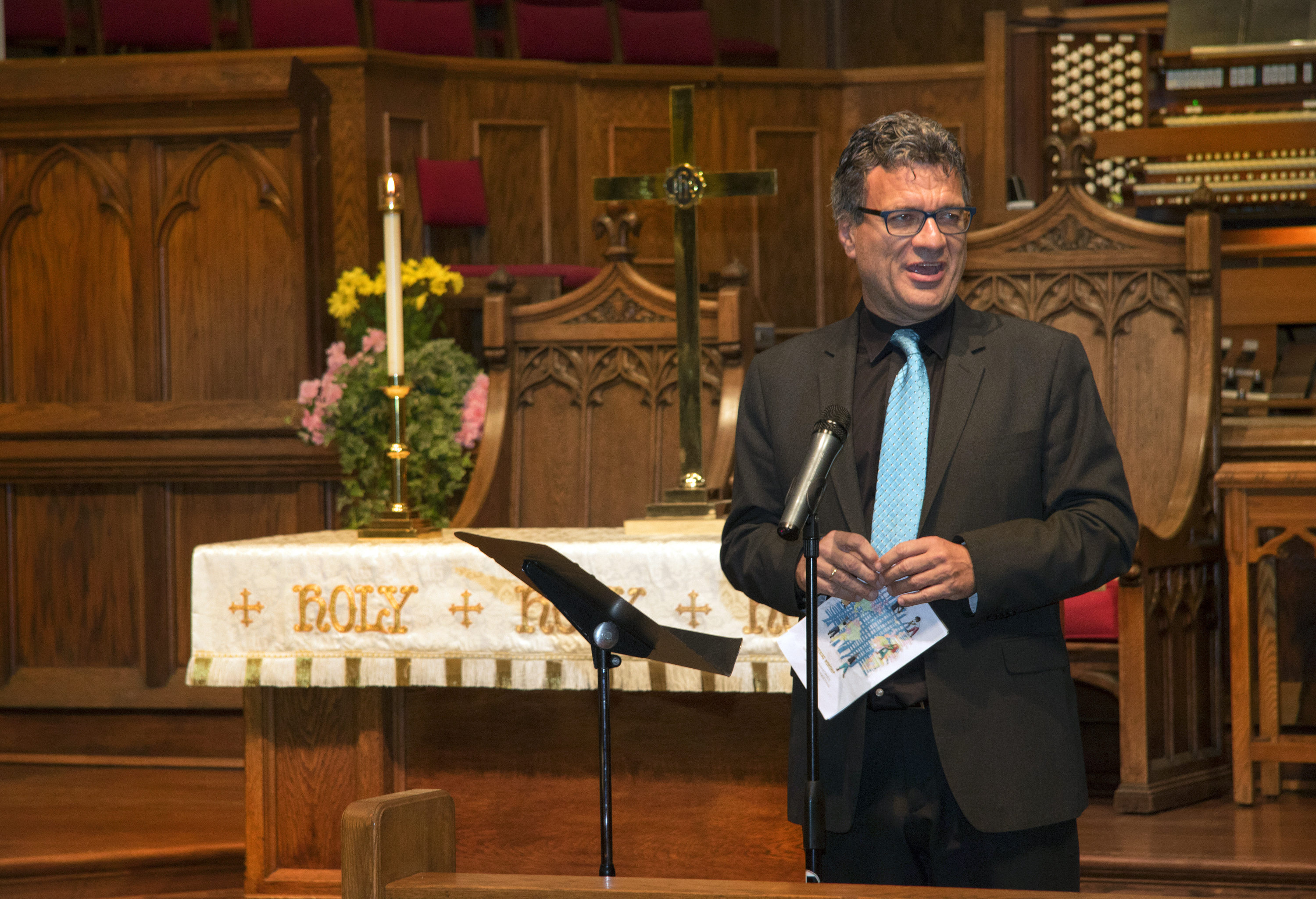 Thomas Kemper, top executive of the United Methodist Board of Global Ministries, speaks during the opening worship service of the board’s 2017 spring meeting in Atlanta. Photo by Cindy Mack, GBGM.