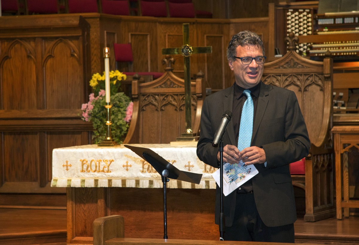 Thomas Kemper, top executive of the United Methodist Board of Global Ministries, speaks during the opening worship service of the board’s 2017 spring meeting in Atlanta. Photo by Cindy Mack, GBGM.