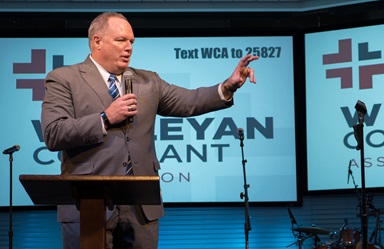 The Rev. Jeff Greenway discusses the need for church reform April 28 at the Wesleyan Covenant Association’s “We Believe in the Church!” event, hosted by Christ United Methodist Church in Memphis, Tennessee. Greenway is chair of the association. Photo by Tim Tanton, UMNS The Rev. Jeff Greenway discusses the need for church reform April 28 at the Wesleyan Covenant Association’s “We Believe in the Church!” event, hosted by Christ United Methodist Church in Memphis, Tennessee. Greenway is chair of the association. Photo by Tim Tanton, UMNS