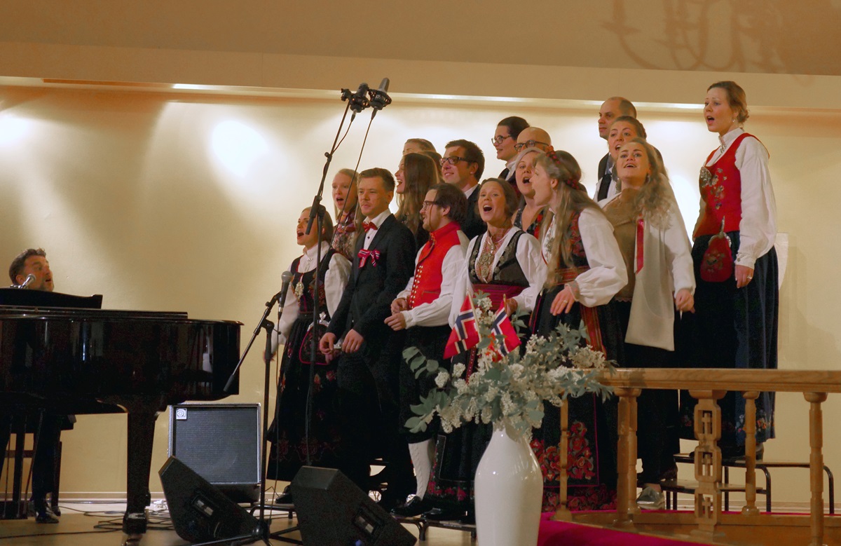 Signatur Gospel Choir, whose members come from United Methodist churches in Oslo, Norway, sing "Joyful, Joyful, We Adore Thee" at Centralkirken, a United Methodist church. The service was part of Norway's National Day celebration on May 17. 