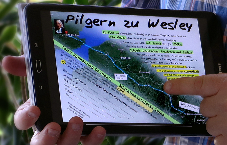 A close up of Jörg Niederer’s tablet shows his trek across Europe. Photo courtesy of Jörg Niederer.