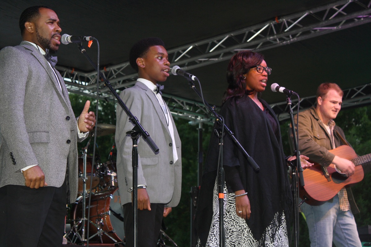 Musicians perform at Revival on the River 2017 in Greenwood, Mississippi. The worship event, which featured praise bands and family gospel groups from area churches, was started by teenager Ethan Oltremari to help with racial reconciliation and break down denominational barriers. Photo courtesy of Revival on the River, Greenwood.