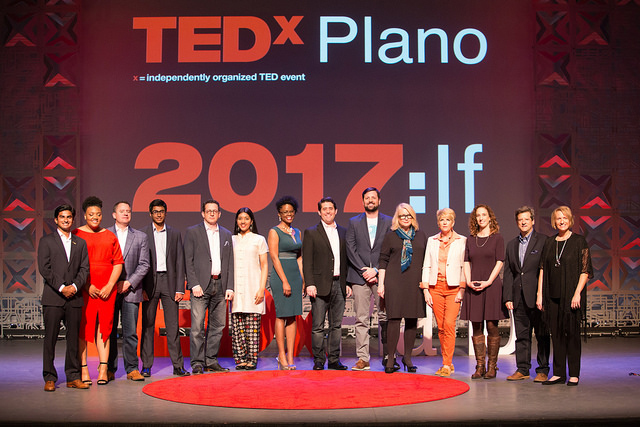 The Rev. Arthur Jones (center) of St. Andrew United Methodist Church poses with other speakers at an April TEDx event in Plano, Texas. Photo courtesy TEDxPlano.