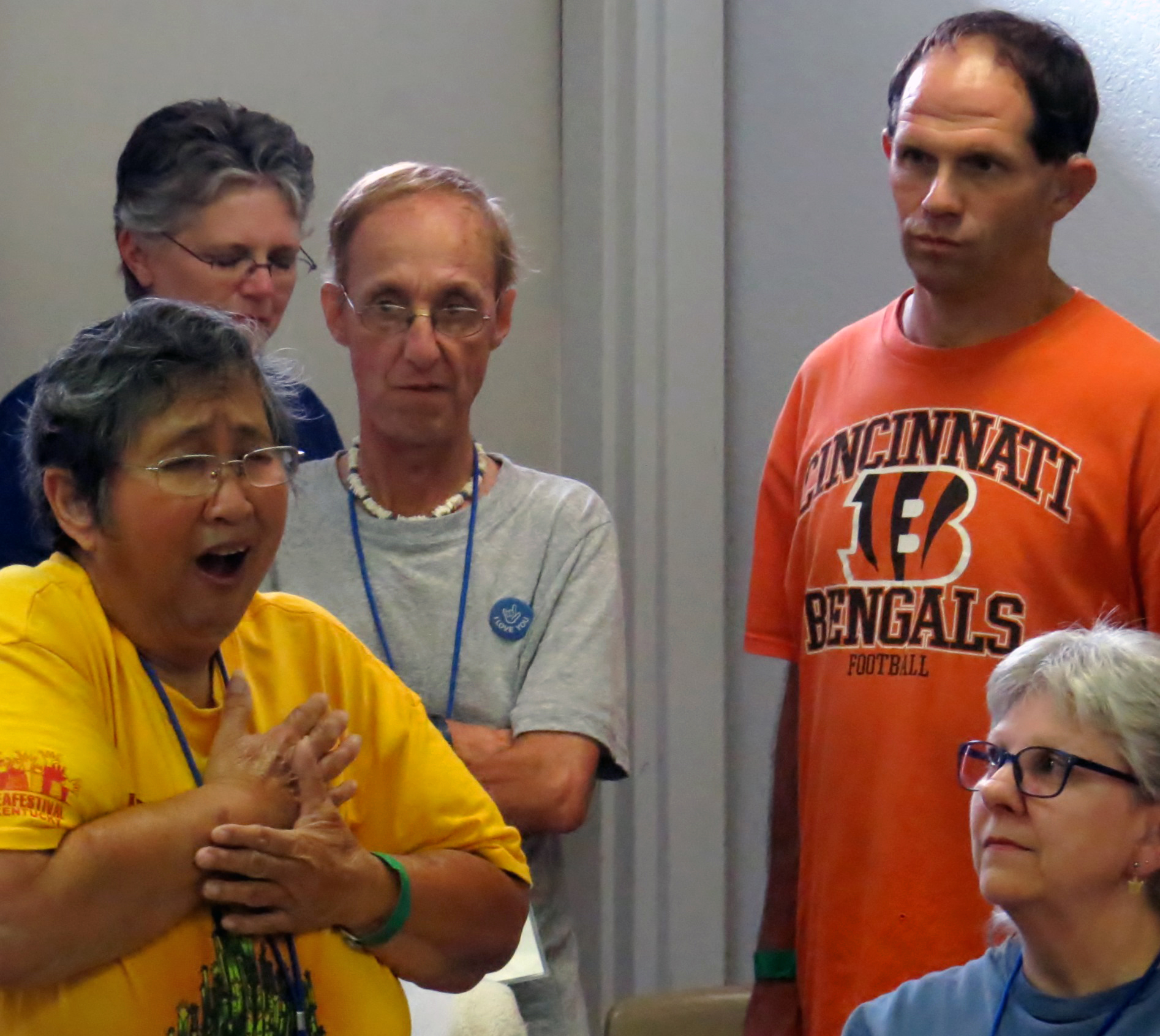 Francine Kenyon makes a point in sign language during a certified lay servant ministry class at the Global Methodist Missions Conference of the Deaf, underway through Aug. 4 in Waxahachie, Texas. Photo by Sam Hodges, UMNS.