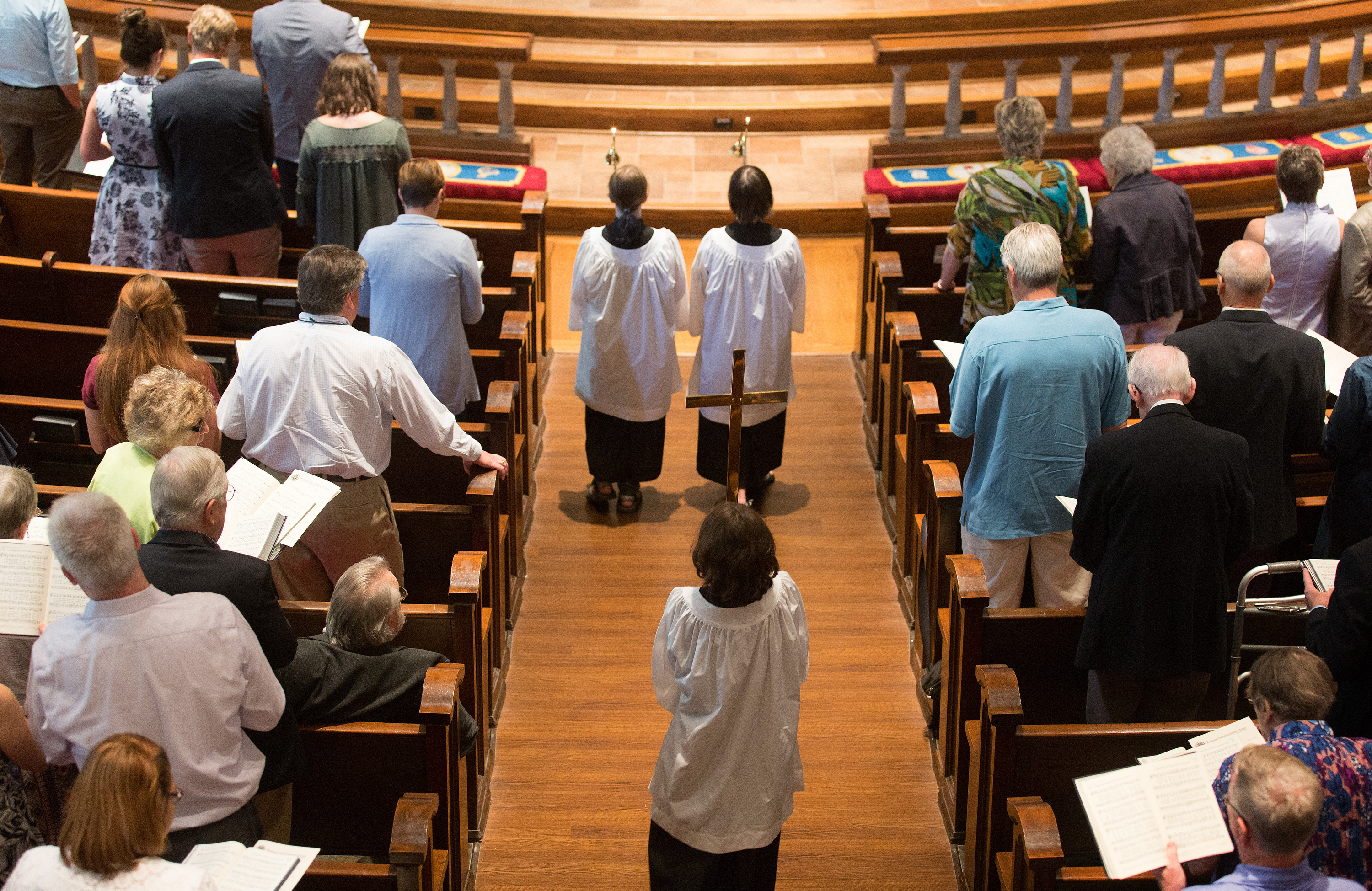 Children and youth often serve as acolytes in The United Methodist Church. They may carry in the light of Christ, the processional cross, banners or Bible. Photo by Mike DuBose, UMCom.