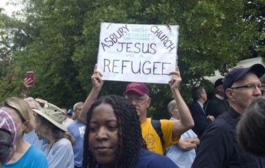 United Methodists were among demonstrators from 14 states who joined in the anti-racism protests in Charlottesville, Virginia. The march turned deadly when a car rammed through a group protesters who were there to counter the Aug. 12 march by white nationalists fighting the moving of a Confederate statue. Photo: © Richard Lord. United Methodists were among demonstrators from 14 states who joined in the anti-racism protests in Charlottesville, Virginia. The march turned deadly when a car rammed through a group protesters who were there to counter the Aug. 12 march by white nationalists fighting the moving of a Confederate statue. Photo: © Richard Lord.