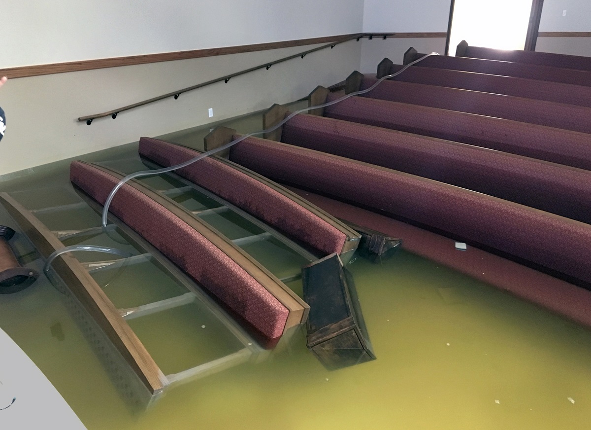 Dickinson, Texas, between Houston and Galveston, was particularly hard hit by flooding from Tropical Storm Harvey, and the First United Methodist Church of Dickinson did not escape. Photo by the Rev. Jack Matkin.