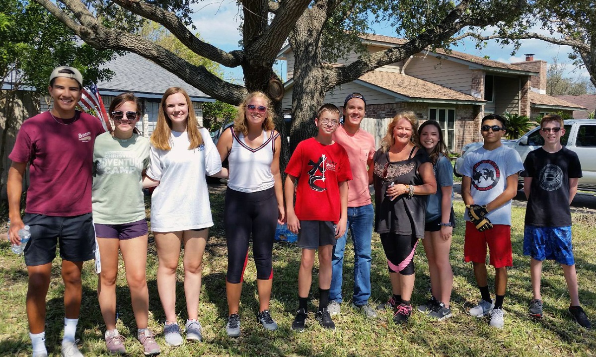 Youth from First United Methodist Church in Corpus Christi, Texas, pose for a group photo during clean-ups conducted in both Corpus Christi and Portland after Hurricane Harvey. They also have plans to work in a local food bank and travel to harder-hit areas over the weekend. Photo courtesy of Lauren Gray.