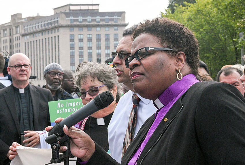 Bishop LaTrelle Easterling speaks at a rally on DACA in front of the White House on Sept. 5. Photo courtesy of the Baltimore-Washington Conference.