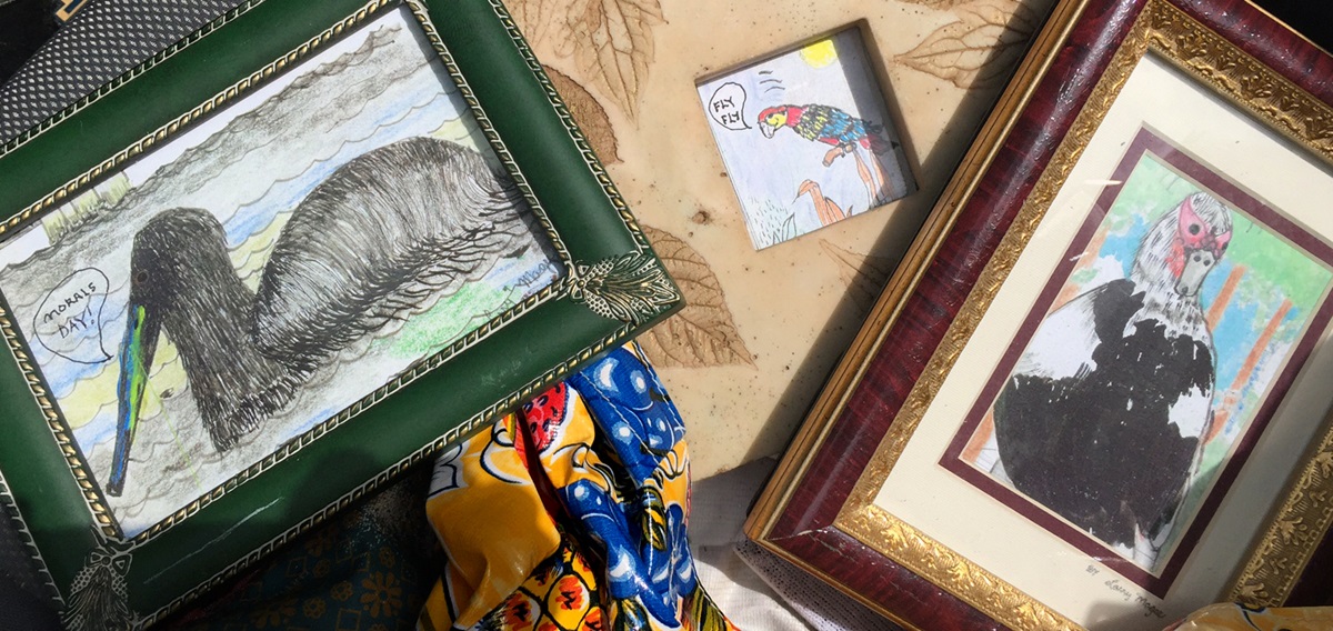 Larry Magee, who is a homeless artist, asked the Rev. Vicki Walker of Hyde Park United Methodist Church in Tampa, Fla., to keep safe paintings he had created during Hurricane Irma. She did. Photo courtesy of the Rev. Vicki Walker.