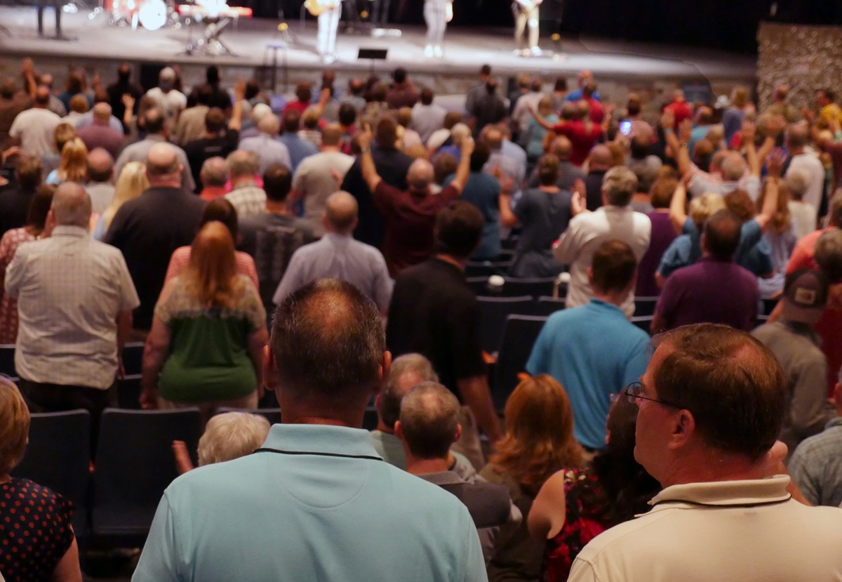 Participants in the New Room Conference join in worship on Sept. 22 at Church of the City in Franklin, Tennessee. The gathering both opened and closed with Charles Wesley hymns. Photo by Heather Hahn, UMNS.