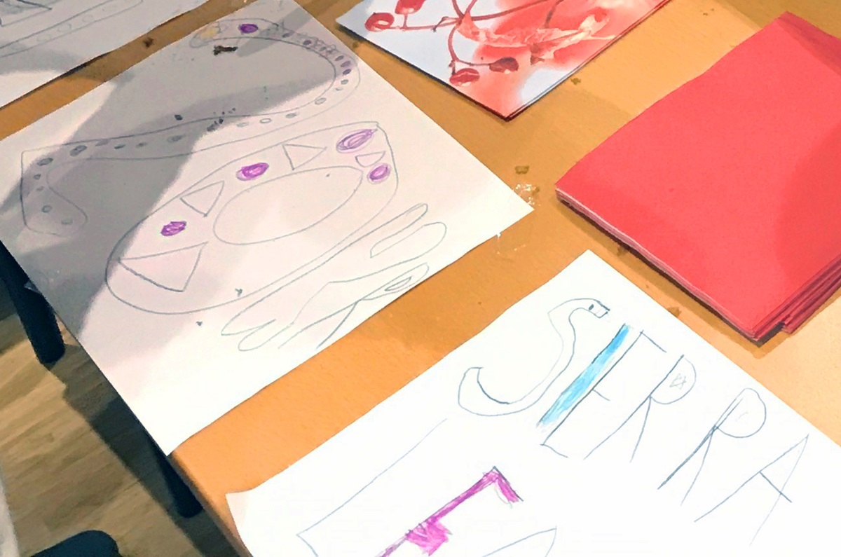 A close-up of artwork made by young people in the United Methodist congregation in Arendal, Norway. The children in Norway  raised money to send to children in Sierra Leone who are now homeless after a devastating mudslide and flooding. Photo by Stig-Johnny Jørstad.