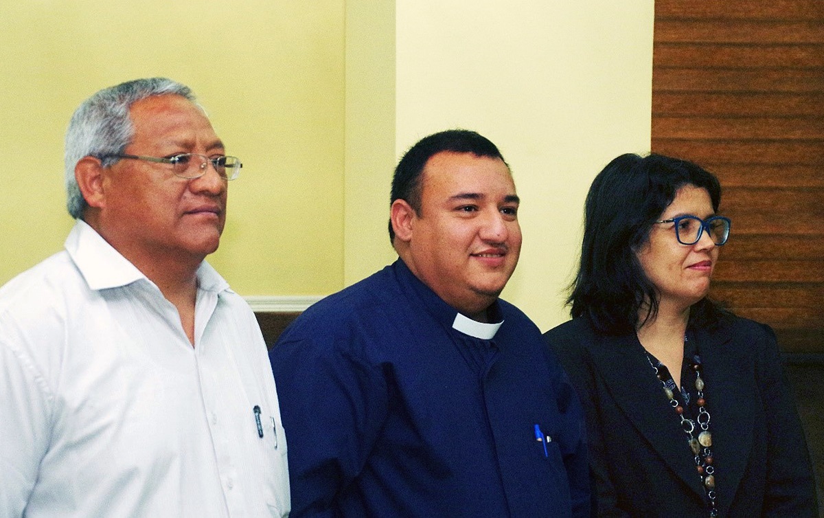 From left, Bishop Samuel Aguilar, vice president of CIEMAL (Council of Evangelical Methodist Churches in Latin America and the Caribbean); Elder Juan de Dios Peña, president of the council; and Bishop Hideide Gomes de Brito Torres, council secretary, listen during the XI Assembly taking place Oct. 9-13, in Panama City, Panama. The three were elected officers at the meeting. Photo by the Rev. Gustavo Vasquez, UMNS. 