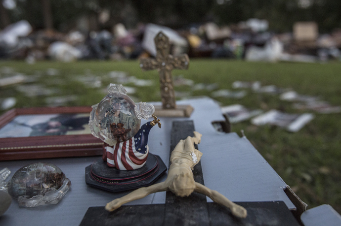 Items laid out to dry from flood damage from Hurricane Harvey. Photo by Kathleen Barry, UMNS.