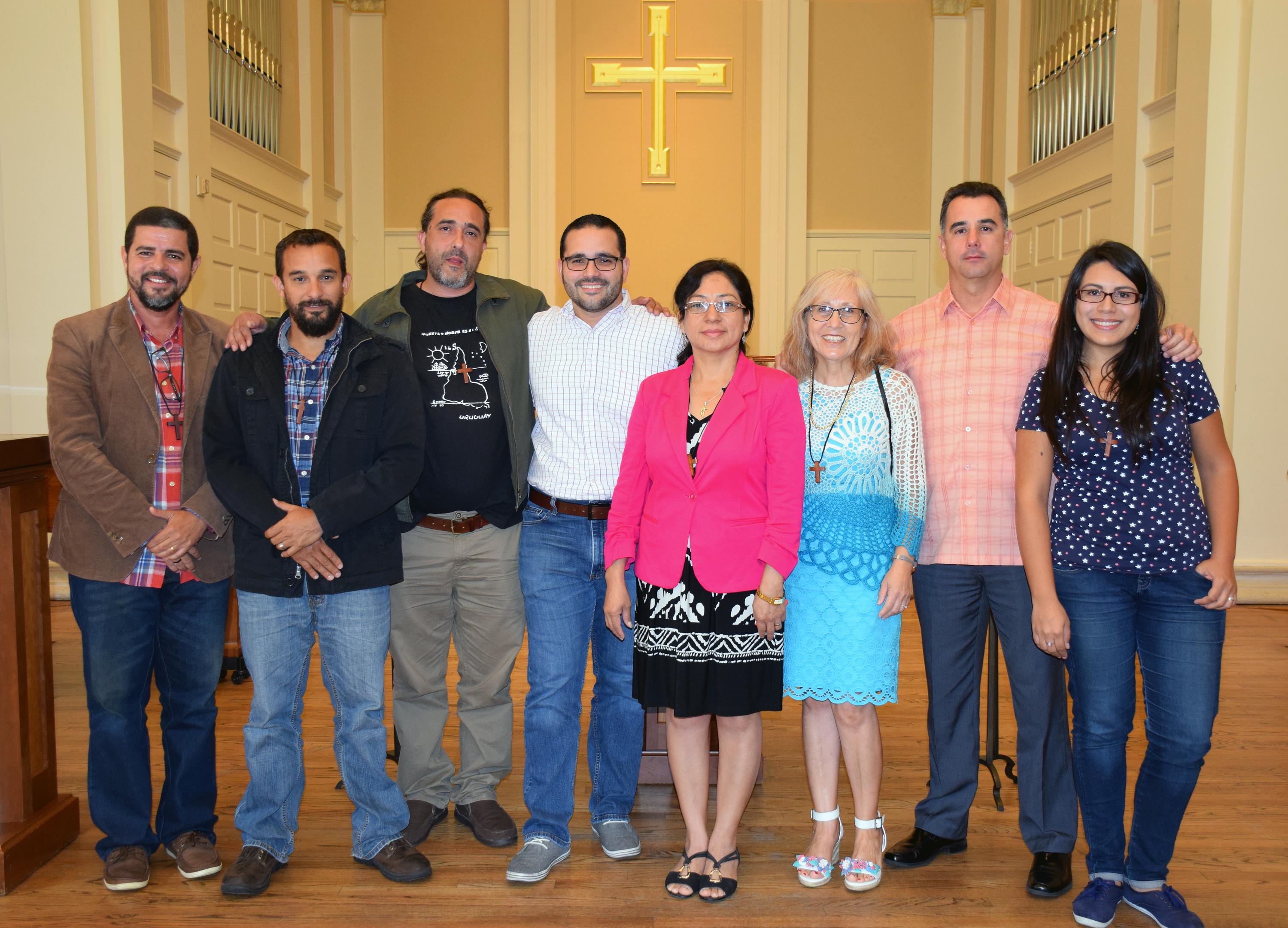 Students in the Perkins School of Theology Th.M. program in Spanish led worship in Perkins Chapel on Oct. 12. Perkins, part of Dallas’ Southern Methodist University, is the first United Methodist seminary to offer an advanced theology degree in Spanish. Photo by Connie Nelson.