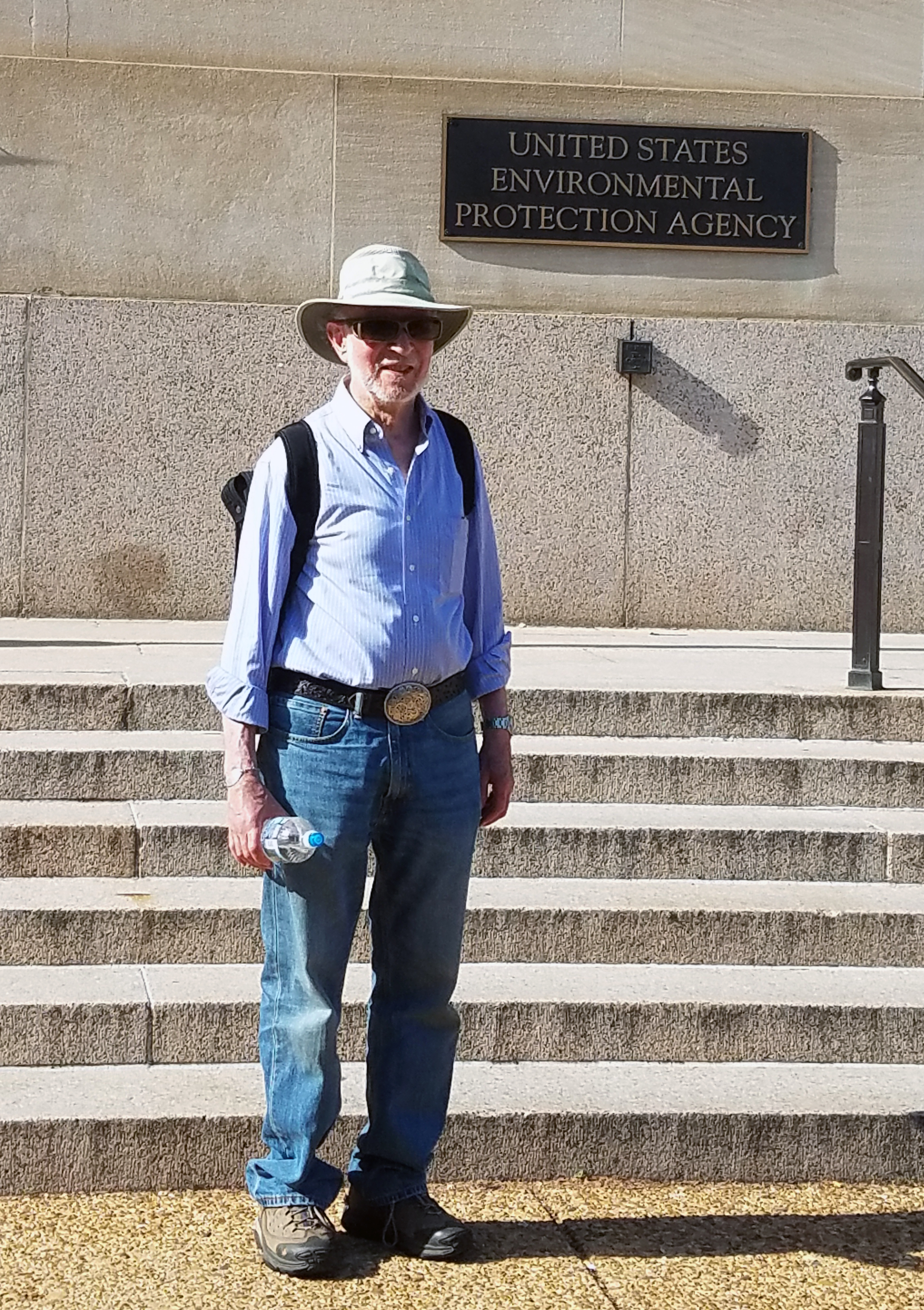 Stephen A. Jurovics stopped outside the Environmental Protection Agency offices while in Washington in April to participate in the Peoples Climate March. He is advocating for a faith-based environmental rights movement similar to the civil rights movement. Photo courtesy of Stephen Jurovics.