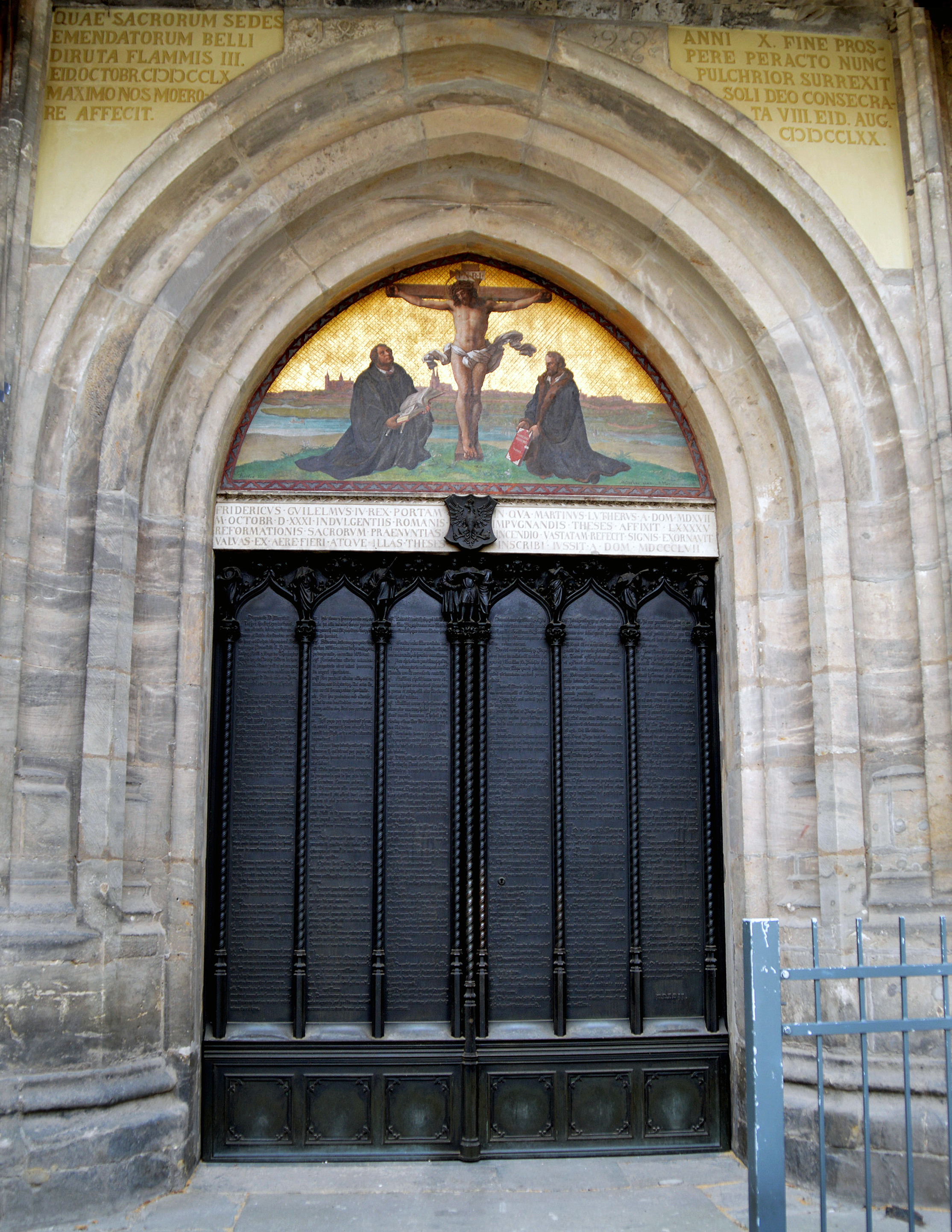 The door at Wittenberg’s Castle Church where Martin Luther reportedly posted his 95 Theses on Oct. 31, 1517, launching the Protestant Reformation. There has been some debate about whether he actually posted it on the church door. But many trust the account because at the time, the door served as a sort of university bulletin board. Today, his theses are engraved in the door. Photo by Klaus Ulrich Ruof.