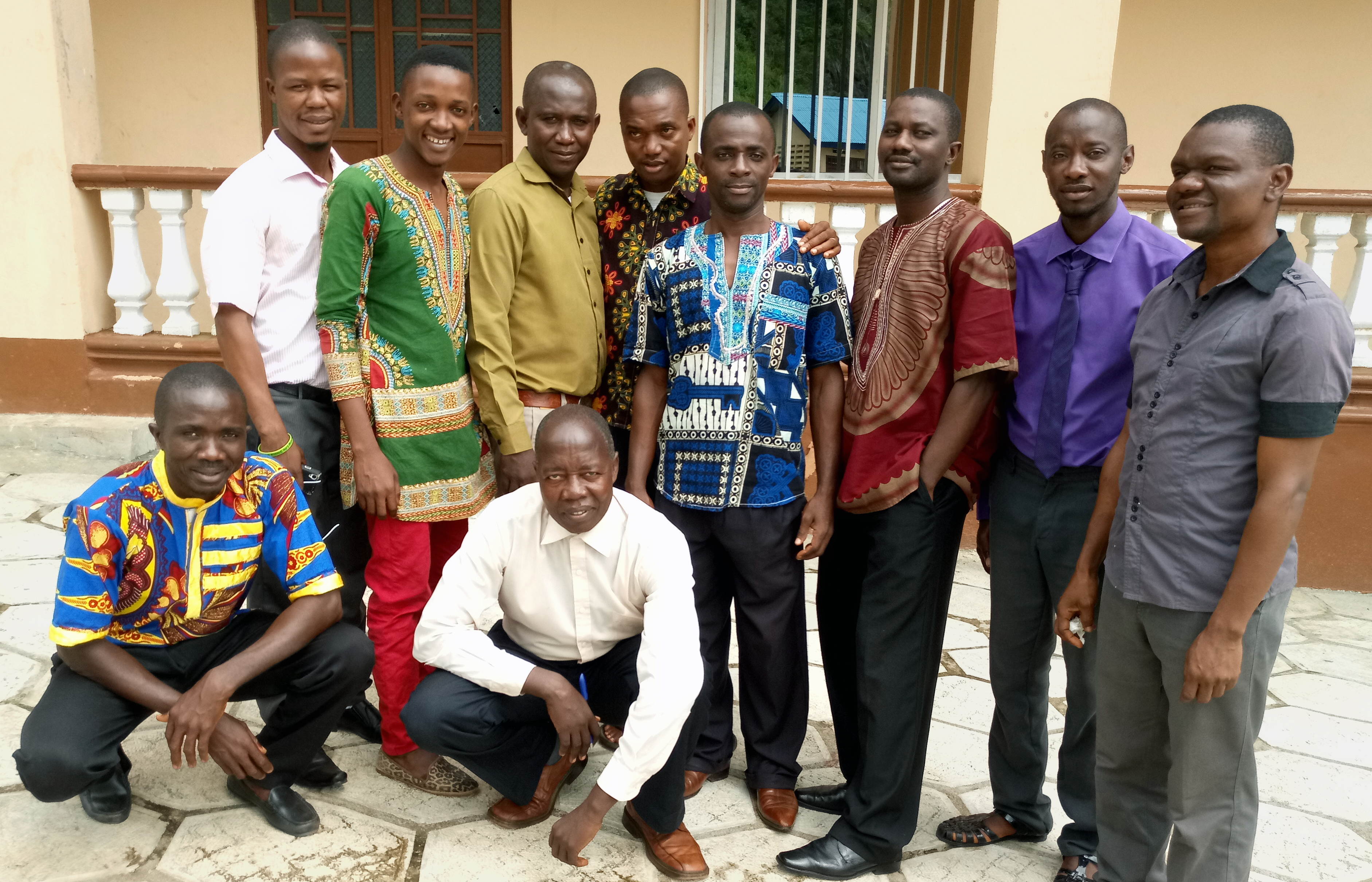 Students from United Methodist University in Sierra Leone pose together after a lecture in theology. There are 13 students pursuing theology degrees and 18 certificate students in chaplaincy at the new School of Theology. Photo by Phileas Jusu, UMNS.