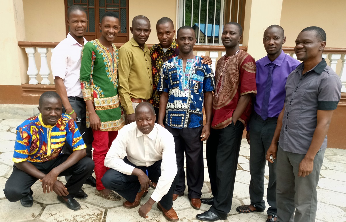 Students from United Methodist University in Sierra Leone pose together after a lecture in theology. There are 13 students pursuing theology degrees and 18 certificate students in chaplaincy at the new School of Theology. Photo by Phileas Jusu, UMNS.