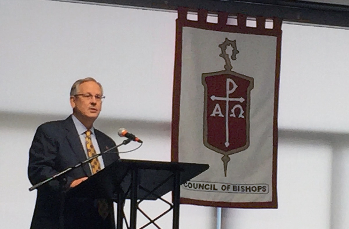 Bishop Bruce R. Ough likened bishops to explorers of old as they seek a way forward for the denomination to stay together despite deep divisions around homosexuality. Photo by Heather Hahn, UMNS.