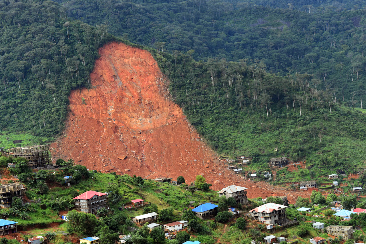 A view of Sugar Loaf Mountain in Regent area of Freetown, Sierra Leone, shows the breadth of the area that was devastated by flooding on Aug. 14. Torrential rains led a mudslide that resulted in the death of nearly 400 people with figures expected to rise as recovery efforts continue. Photo by Phileas Jusu, UMNS.
