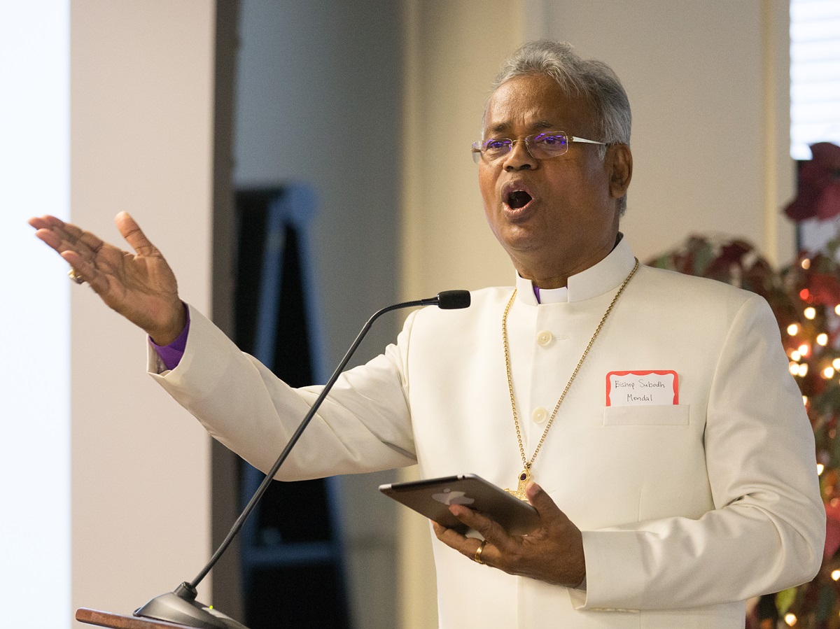 Bishop Subodh C. Mondal of the Methodist Church in India shares his faith journey during a presentation at The Upper Room in Nashville, Tenn. Photo by Mike DuBose, UMNS.