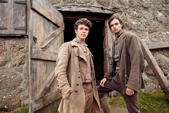 In the TV series “Poldark,” Methodist brothers Drake Carne, played by Harry Richardson, (left) and Sam Carne, played by Tom York, run afoul of the local vicar when they start singing in church before the parish's wealthy patron arrives. Photo courtesy of Robert Viglasky/Mammoth Screen for BBC and MASTERPIECE.