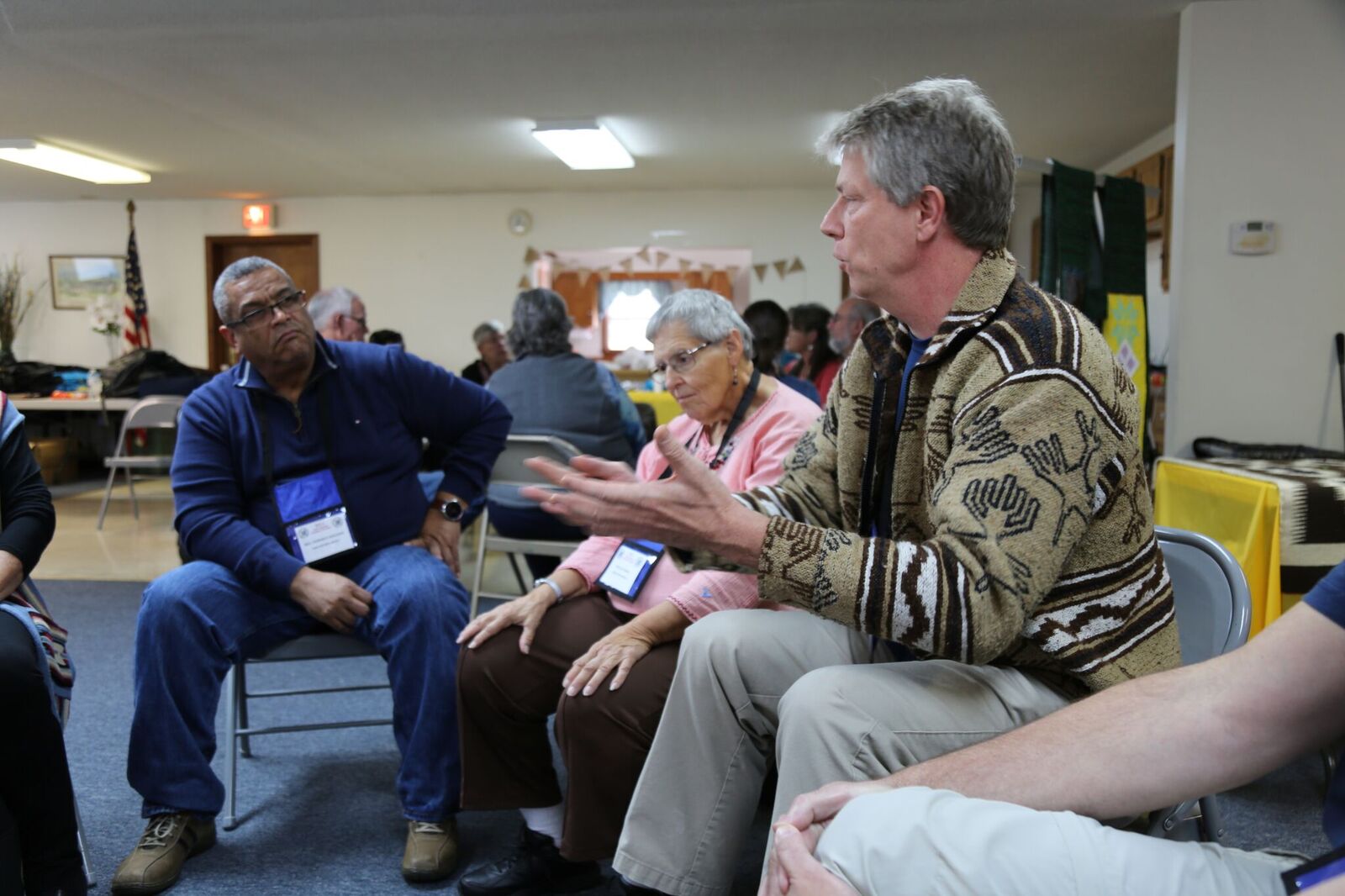 During a “Loss of Turtle Island” exercise at the Northeastern Jurisdiction Native American Ministries Committee annual gathering, participants were led through an experience that illustrated the progressive loss of land, culture and life of Native peoples in the United States. Photo by the Rev. Deborah Coble, West Virginia Conference.