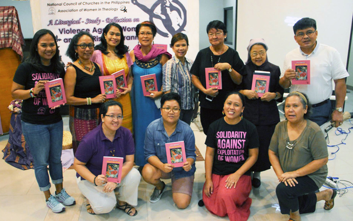 The authors of the book, “Pinay Magnificat: Living Out Our Theology,” a collection of poems and essays published by the Association of Women in Theology, pose during the event in Quezon City, Philippines. Photo by Jonathan Sta. Rosa.
