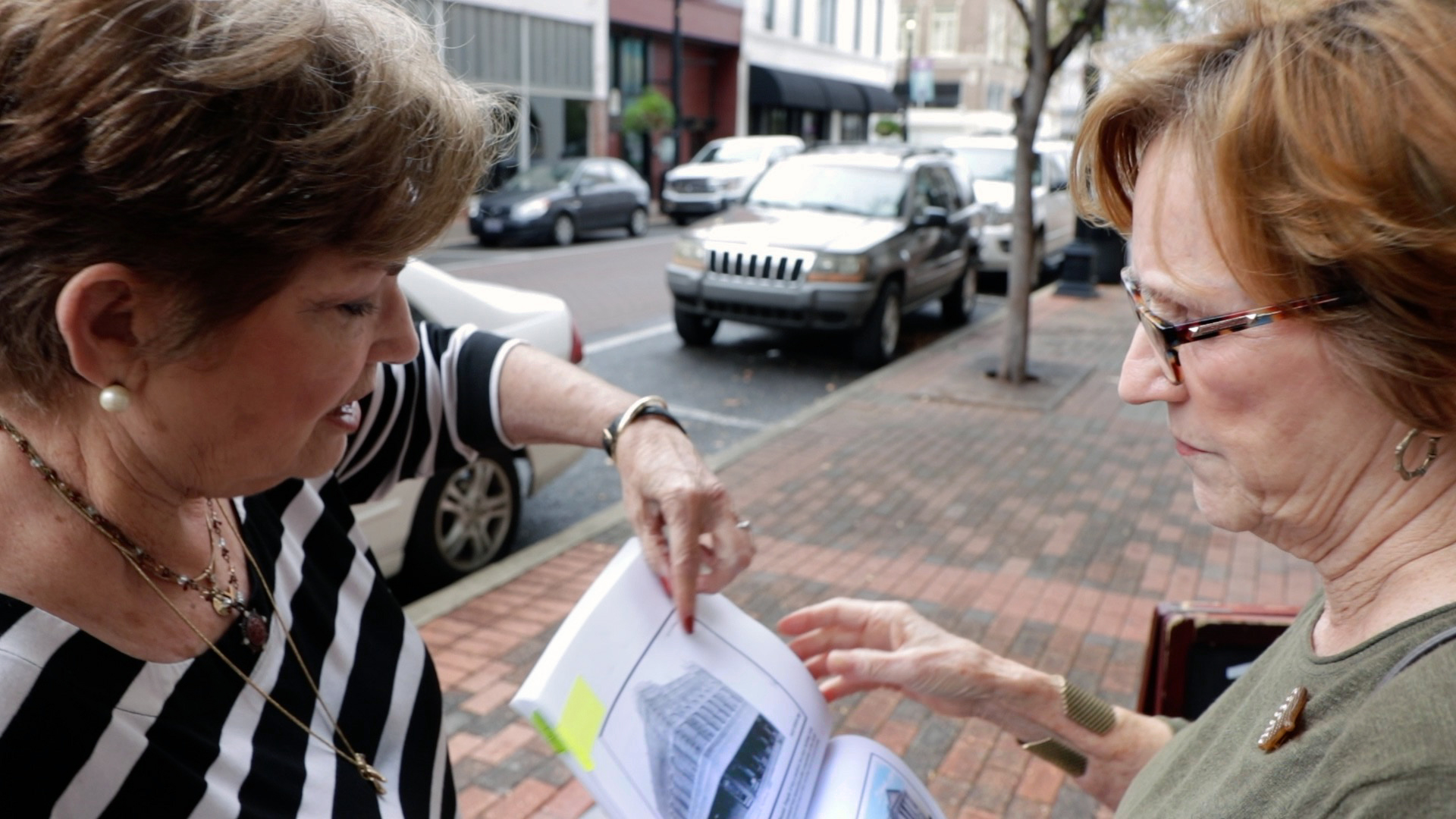 Reba Harrington and Mary Vizzier of First United Methodist Church in Alexandria, Louisiana, have been all over the city researching shooting locations and other information about the 1943 film “Christ Is Born.” Their church made the film, collaborating with movie professionals stationed at nearby Camp Livingston. A restored version of “Christ Is Born” will be screened at the church on Sunday, Dec. 17. Photo courtesy the Louisiana Conference.