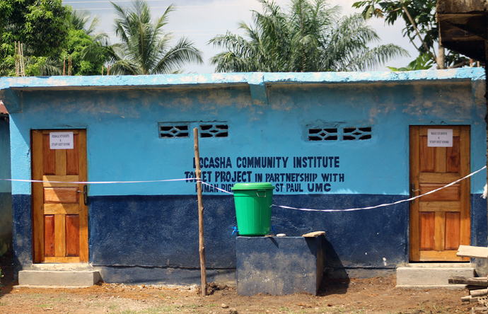 A six-room toilet constructed for the LACOSHA Community Institute in Paynesville, Liberia, was part of the United Methodist Church Water for Life project. The modern facility was funded by contributions from St. Paul United Methodist Church in Rochester, Michigan. Photo by Julu Swen, UMNS.