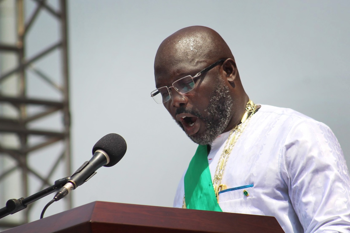 George Manneh Weah speaks during his inauguration as the country’s 24th president at Samuel Doe stadium in Monrovia.  Weah, a United Methodist and former soccer star, was elected by more than 61 percent of the vote. Photo by E Julu Swen, UMNS.