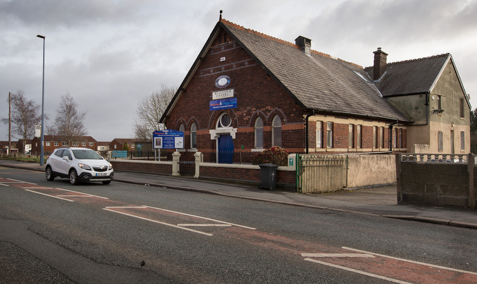 The former Cleggs Lane Methodist Church in Little Hulton, England, is now used for programs and worship space for the Wharton and Cleggs Lane Church and Community Centre — a local partnership between the Methodists and Wharton, a United Reformed congregation. Fundraising for a new facility is underway. Photo by Mike DeBose, UMNS.