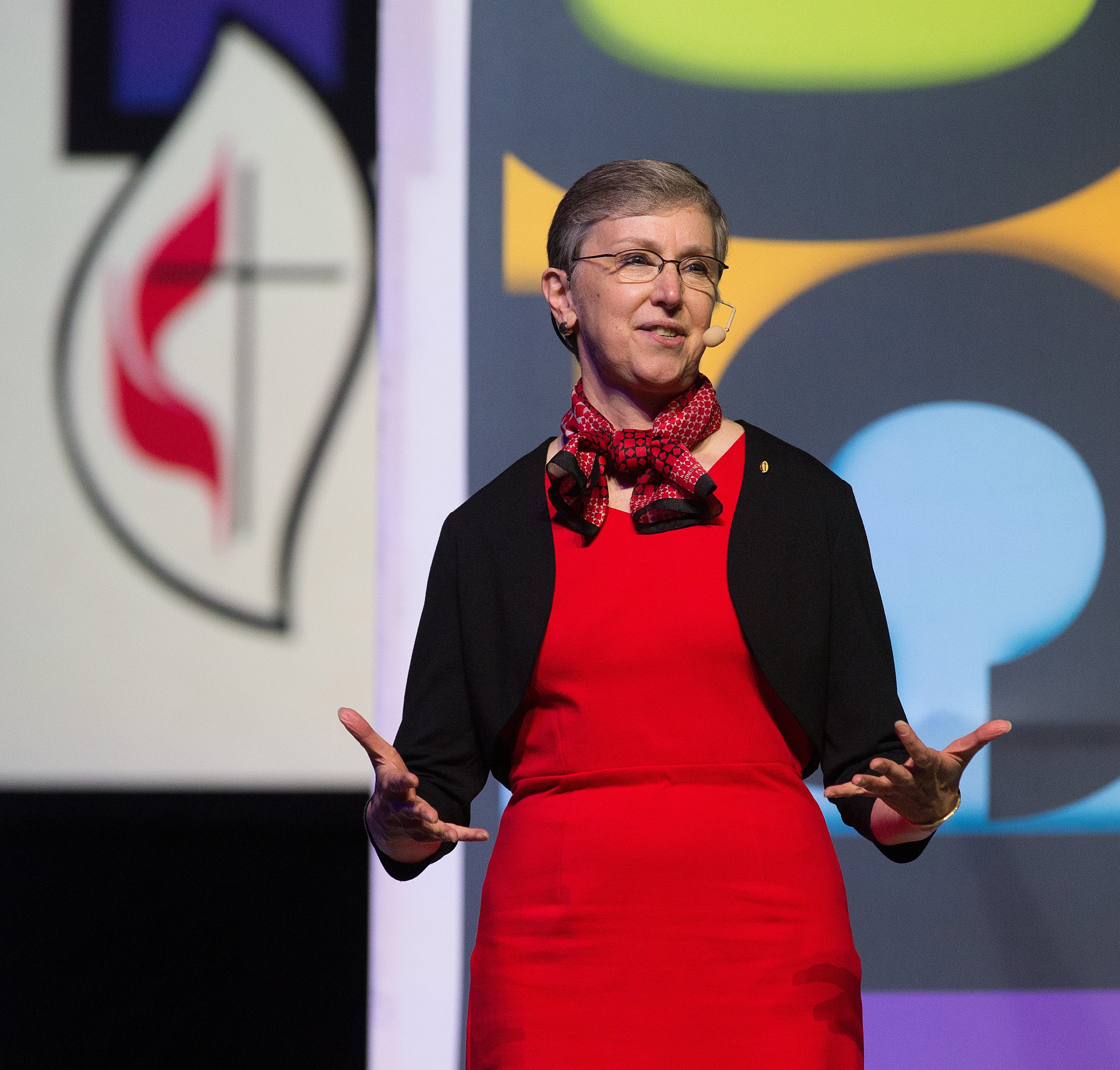 Harriett Olson helps lead the 150th anniversary celebration for United Methodist Women during the 2016 United Methodist General Conference in Portland, Ore. Olson is the chief executive of United Methodist Women. Photo by Mike DuBose, UMNS.