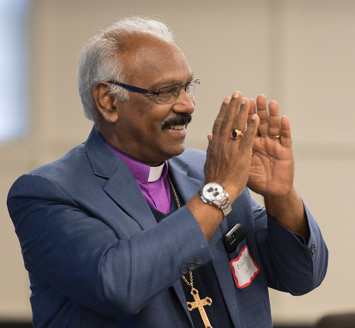 Bishop M. A. Daniel of the Methodist Church in India speaks about ministries there during a presentation at the Upper Room in Nashville, Tenn. Photo by Mike DuBose, UMNS.