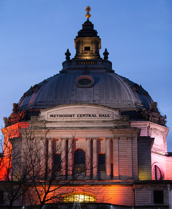 In a setting of prestige and power, Methodist Central Hall sits opposite Westminister Abbey and is not far from the Houses of Parliament and Big Ben. Photo by Mike DuBose, UMNS.