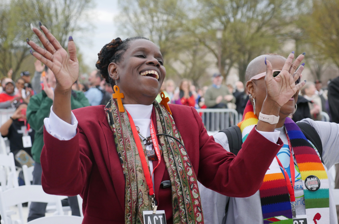 United Methodists joined thousands in a Drumbeat for Justice Silent Walk from the Martin Luther King Jr. Memorial to the National Mall early April 4. Photo by Kathy L. Gilbert, UMNS