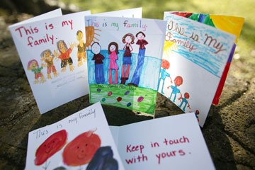 Sunday school participants at Industry (Texas) United Methodist Church create cards for the military personnel serving overseas. A UMNS 2004 file photo by Mike DuBose.