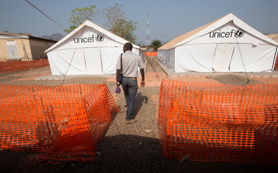 Dr. Simplice Adouko checks on the readiness of an isolation camp established in Man to receive any potential patients with Ebola.