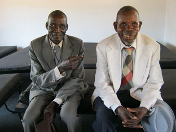 Richard Denhere and Jackson Munatsi express their happiness with the new shelter.