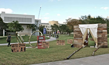 A walk-through brothel is part of an interactive experience on the Florida campus.