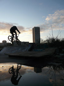 Photographer Mike Jeffries captures a dramatic angle of an athlete in an extreme bike competition, part of 