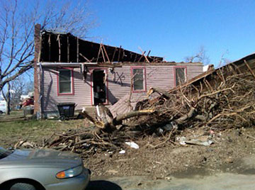 Dozens of homes were damaged in Harveyville, Kan.