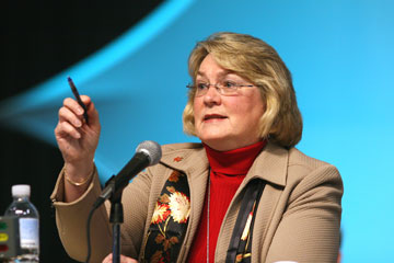 Bishop Charlene Kammerer presides at the 2008 General Conference. A UMNS photo by Maile Bradfield.
