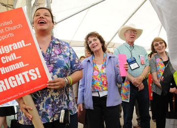 United Methodists rally for immigrants' rights during the 2008 General Conference in Fort Worth, Texas. A UMNS file photo by John C. Goodwin.
