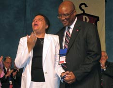 Bishop-elect W. Earl Bledsoe and his wife, Leslie, are presented to the South Central Jurisdiction. A UMNS photo by Linda Green.